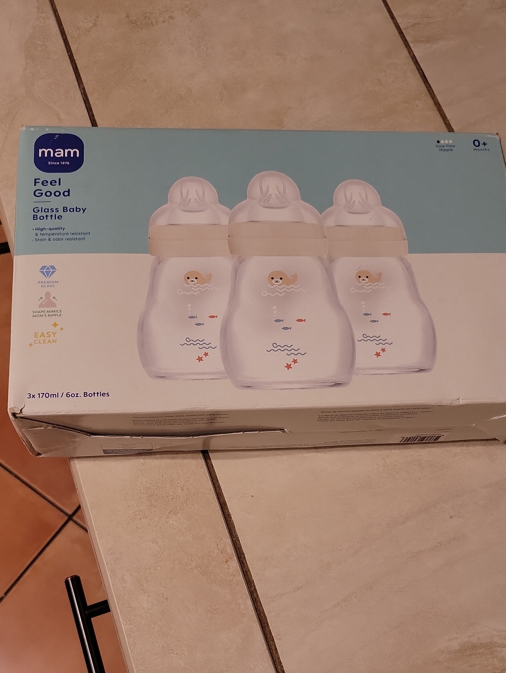New 3 Pack 6oz MAM Glass Baby Bottles